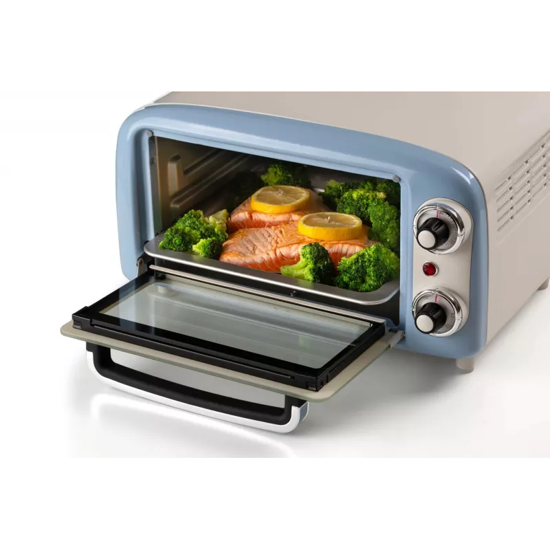 Ariete 3919 sähköuuni Vintage, 800 W, 10 l tilavuus, kaksoislasi, retro, sininen