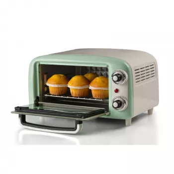 Ariete 3919 sähköinen miniuuni Vintage, 800 W, 10 L tilavuus, kaksoislasi, retro, vihreä