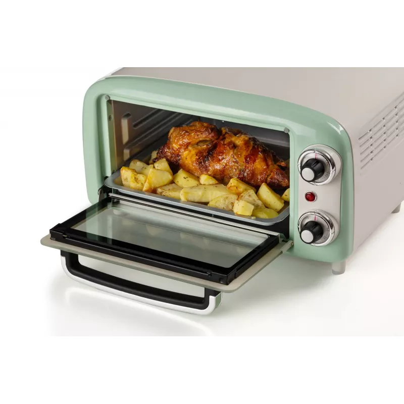 Ariete 3919 sähköinen miniuuni Vintage, 800 W, 10 L tilavuus, kaksoislasi, retro, vihreä