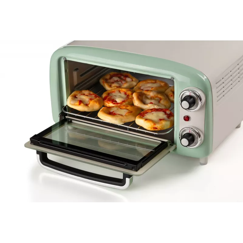 Ariete 3919 sähköinen miniuuni Vintage, 800 W, 10 L tilavuus, kaksoislasi, retro, vihreä