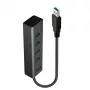 Lindy 43324 4-porttinen USB 3.0 -keskitin, USB 3.2 Gen 1 Type-A, 5 Gbit/s, kiinteä kaapeli, alumiini/muovi, musta