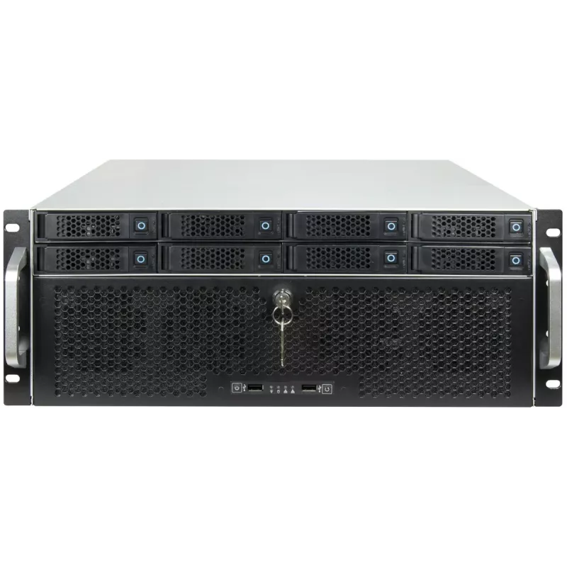 Inter-Tech IPC Storage 4U-4708 19" palvelinkotelo räkkiin, 4U, 8x 2,5/3,5" Hot-Swap HDD -paikkaa, SAS 12G -taustalevy, E-ATX, 4x edessä + 2x takana 80 mm tuuletinta, musta