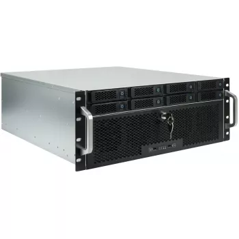 Palvelinkotelokehys INTER-TECH IPC 4U-4708 – 4U, musta, tukee ATX/PS2-virtalähdettä, 4x etu 80mm, 2x taka 80mm, 2,5/3,5