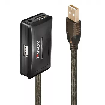 Lindy 10m USB 2.0 aktiivinen jatkojohto-keskitin, USB 2.0, USB 2.0, 480 Mbit/s, harmaa, 28/24, 10 m