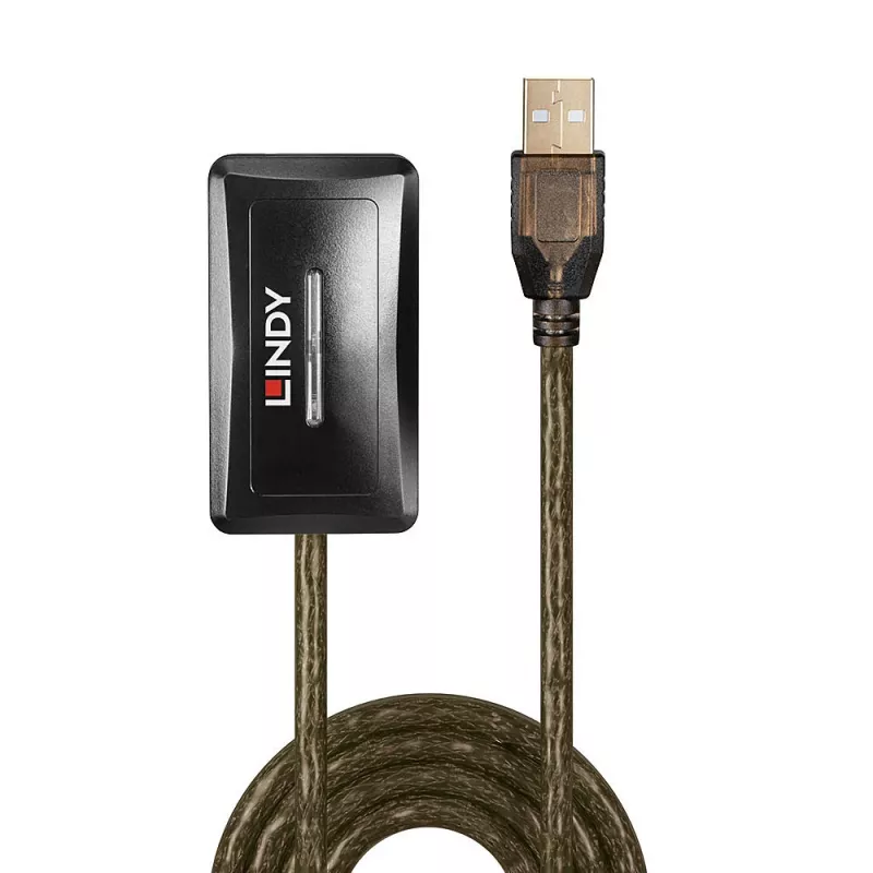Lindy 10m USB 2.0 aktiivinen jatkojohto-keskitin, USB 2.0, USB 2.0, 480 Mbit/s, harmaa, 28/24, 10 m