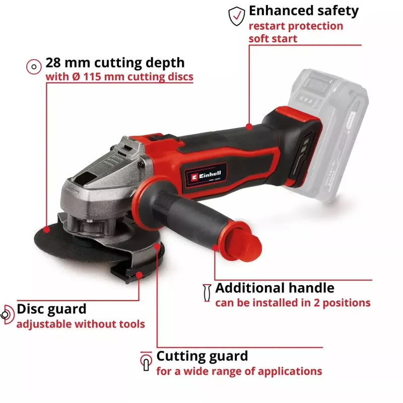 Einhell Power X-Change TE-AG 18/115-2 Li - Solo kulmahiomakone 18 V