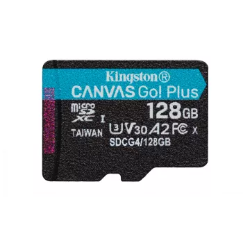 Kingston Technology 128 GB microSDXC Canvas Go Plus Gen4 200R A2 U3 yksittäispakkaus ilman ADP