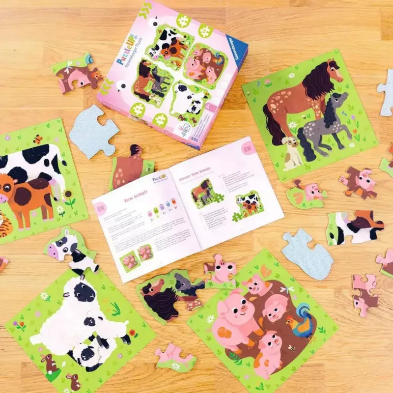 Palapeli Ravensburger UP! Maatilan eläimet – progressiivinen sarja 4, 6, 8, 10 palaa