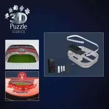 3D-palapeli Ravensburger Iconics Allianz Arena valolla, 216 palaa