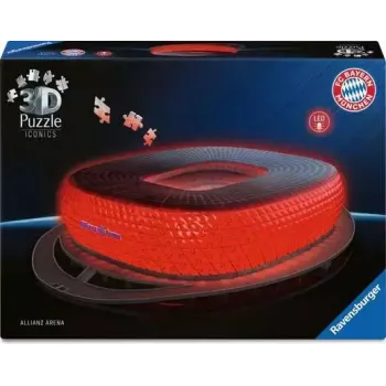 3D-palapeli Ravensburger Iconics Allianz Arena valolla, 216 palaa