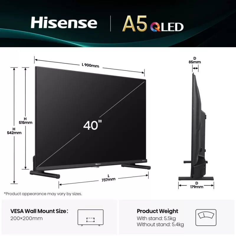 Hisense 40A5Q 101,6 cm (40 inch) Full HD Smart TV Wi-Fi musta