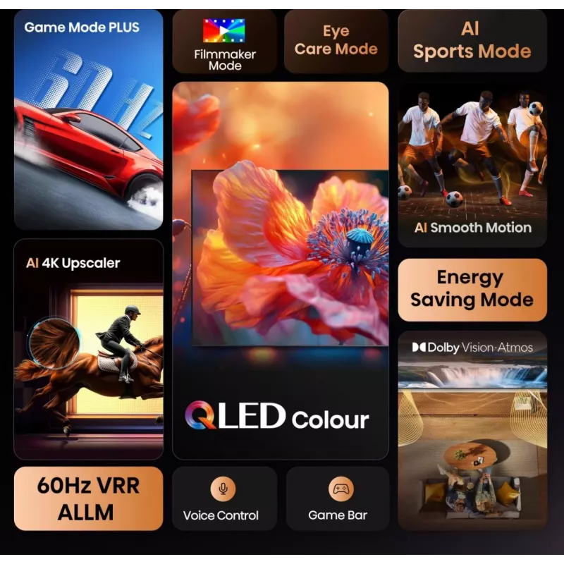 Hisense 85E77Q QLED-älytelevisio 85 tuumaa (215 cm), 4K Ultra HD, Wi-Fi, kolmoisviritin, musta