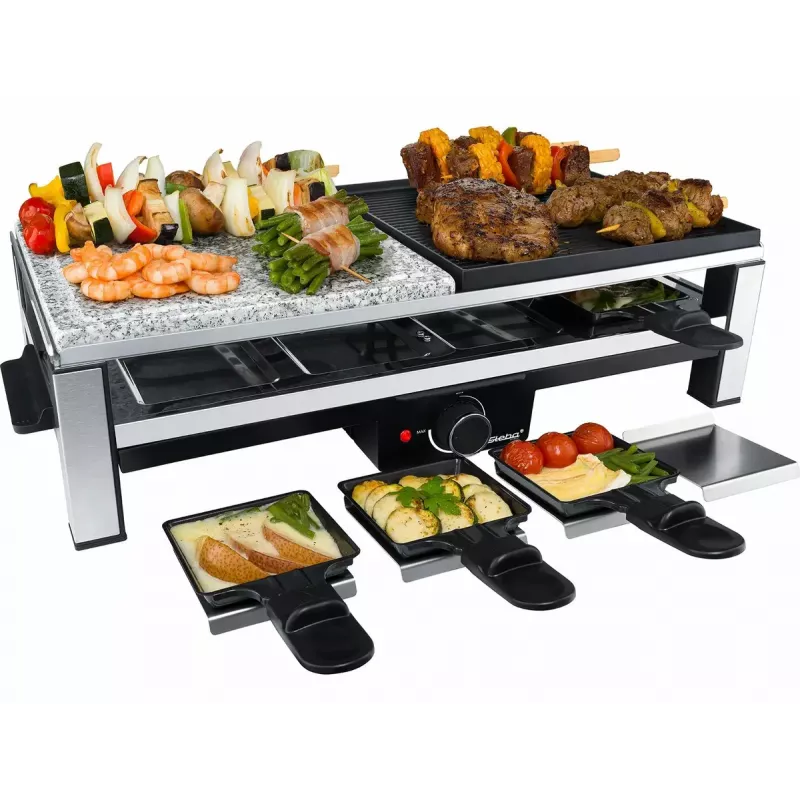 Steba RC 108 Multi-raclettegrilli, 2000 W, 8 pannua, ruostumaton teräs/musta