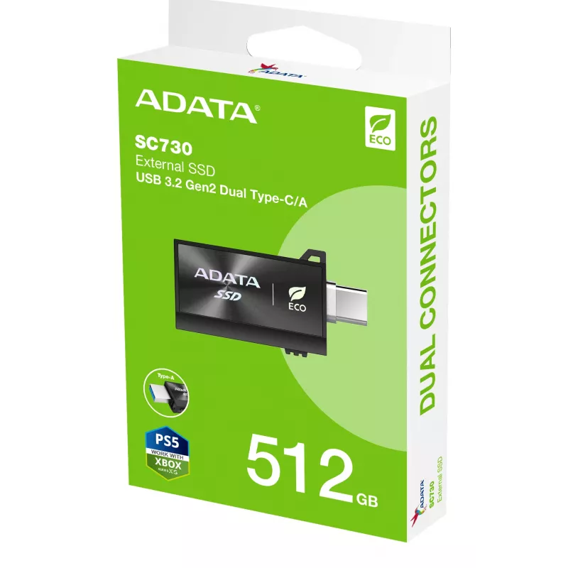 ADATA SC730 512 GB USB Type-C 3.2 Gen 2 (3.1 Gen 2) musta