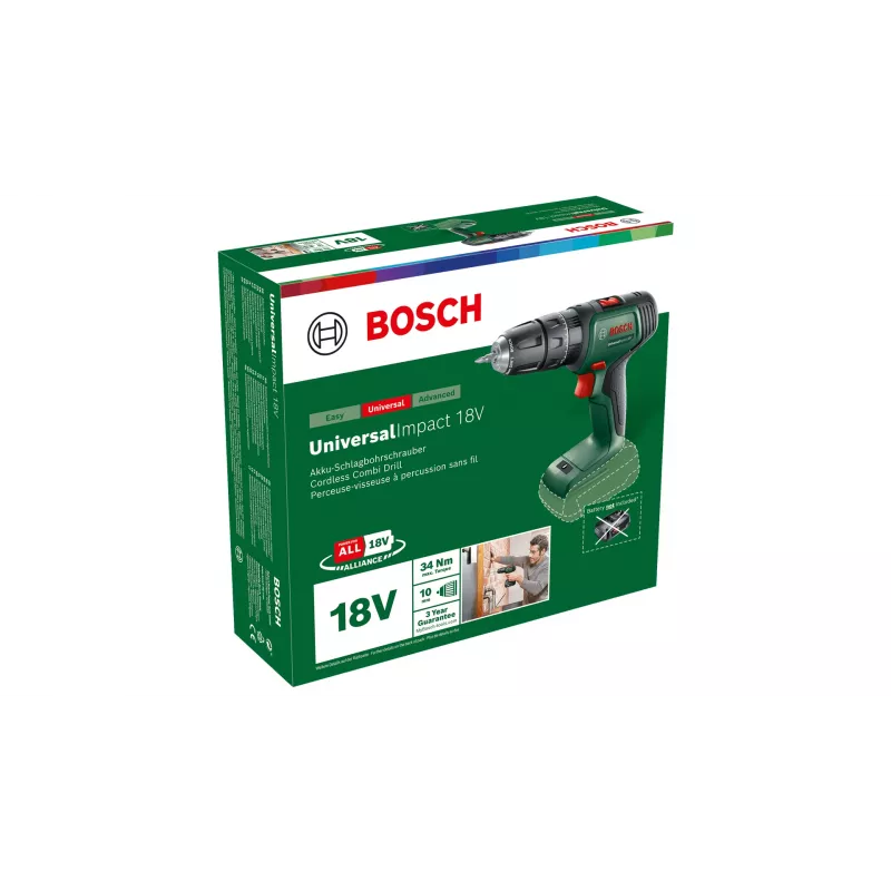 Bosch UniversalImpact 18V 06039D4100 akkukäyttöinen iskuporakone-ruuvinväännin, 1450 rpm, pikaistukka, ilman akkua ja laturia, vihreä/musta