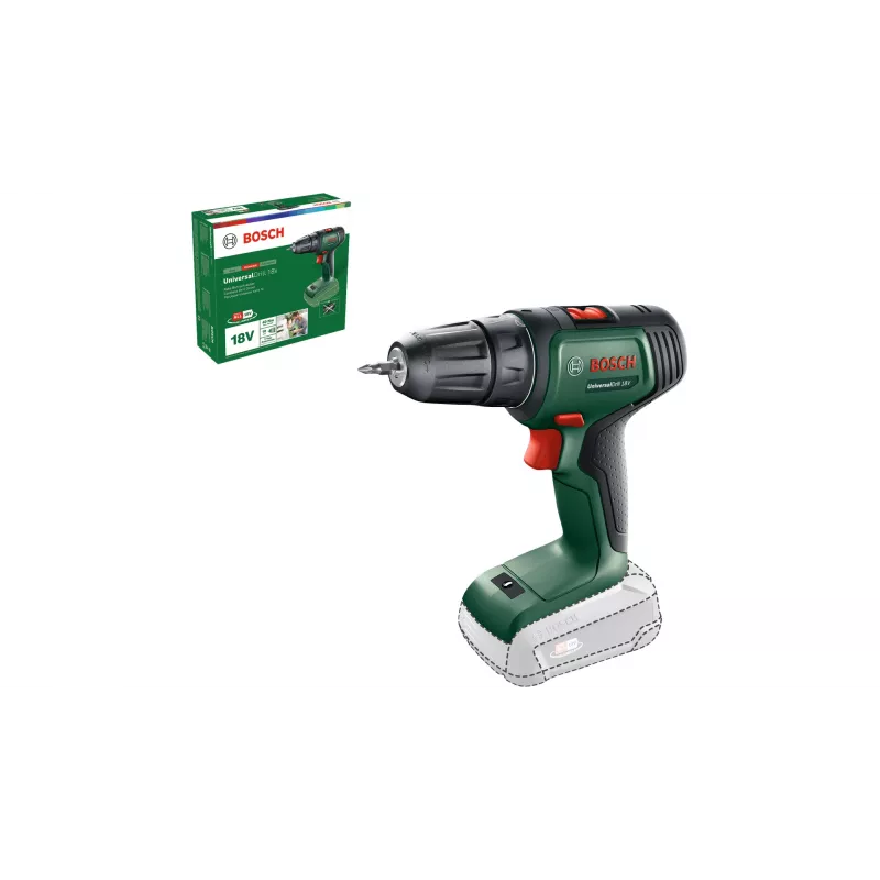 Bosch UniversalDrill 18V 06039D4000 akkuporaruuvinväännin, 40 Nm, 1450 rpm, 2-nopeuksinen, pikaistukka, ilman akkua ja laturia, vihreä/musta