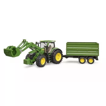 Traktori BRUDER John Deere 7R 350 etukuormaajalla ja tandemakseliperävaunulla, muovi, 3 vuodesta