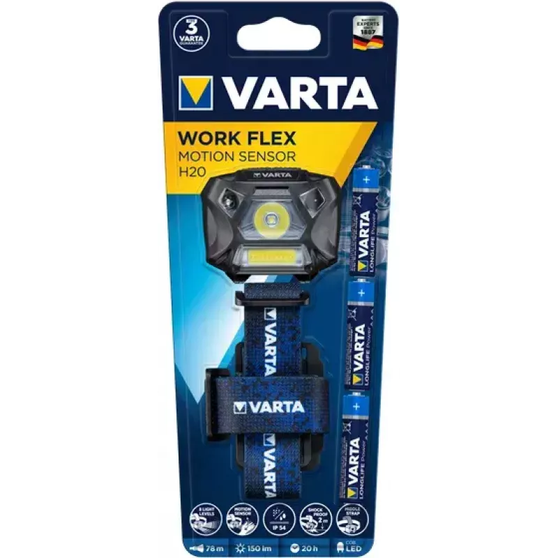 Otsalamppu Varta WORK FLEX MOTION SENSOR H20 musta sininen LED 150 lm 20 h