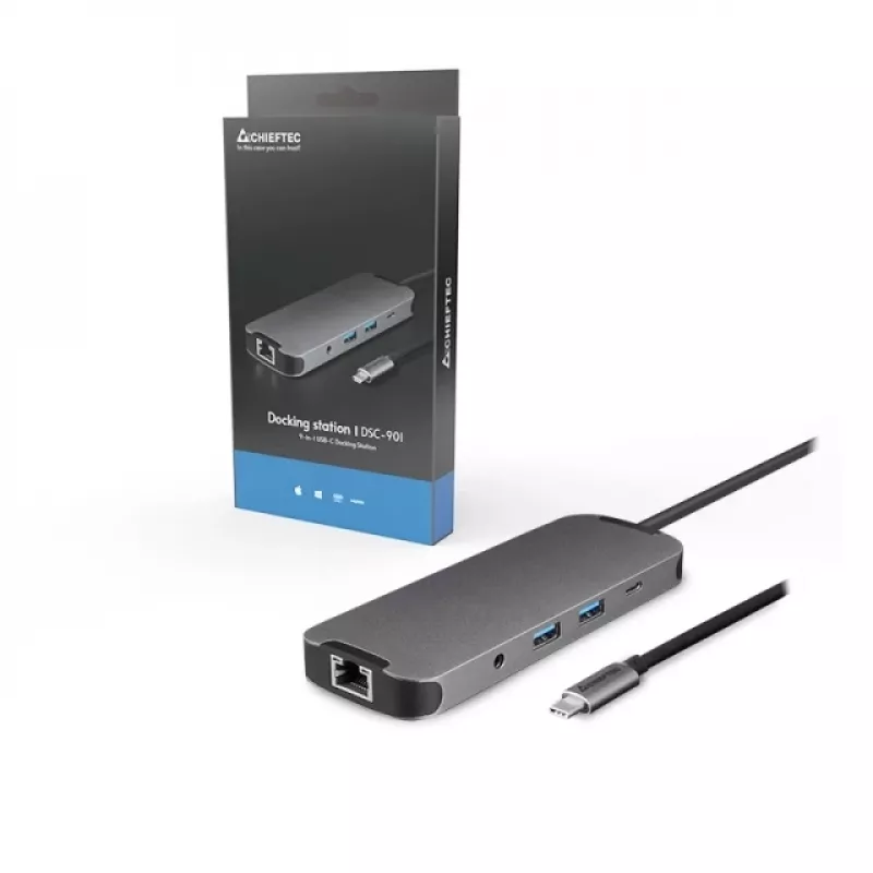 Chieftec DSC-901 USB-C-telakointiasema, USB 3.2 Gen 1, HDMI, Gigabit LAN, 2x USB-A, 2x USB-C, titaani
