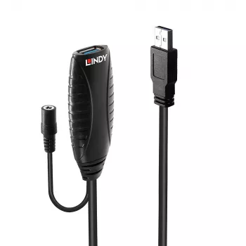 Lindy 10 m USB 3.0 aktiivinen jatkokaapeli, 10 m, USB A, USB A, USB 3.2 Gen 1 (3.1 Gen 1), 5 Gbit/s, musta