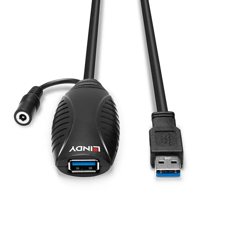 Lindy 43156 aktiivinen USB 3.0 -jatkokaapeli, USB-A-uros USB-A-naaraaseen, 10 m, USB 3.2 Gen 1, 5 Gbit/s, musta