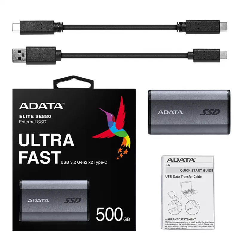 ADATA SE880 500 GB USB Type-C 3.2 Gen 2 (3.1 Gen 2) Wi-Fi harmaa