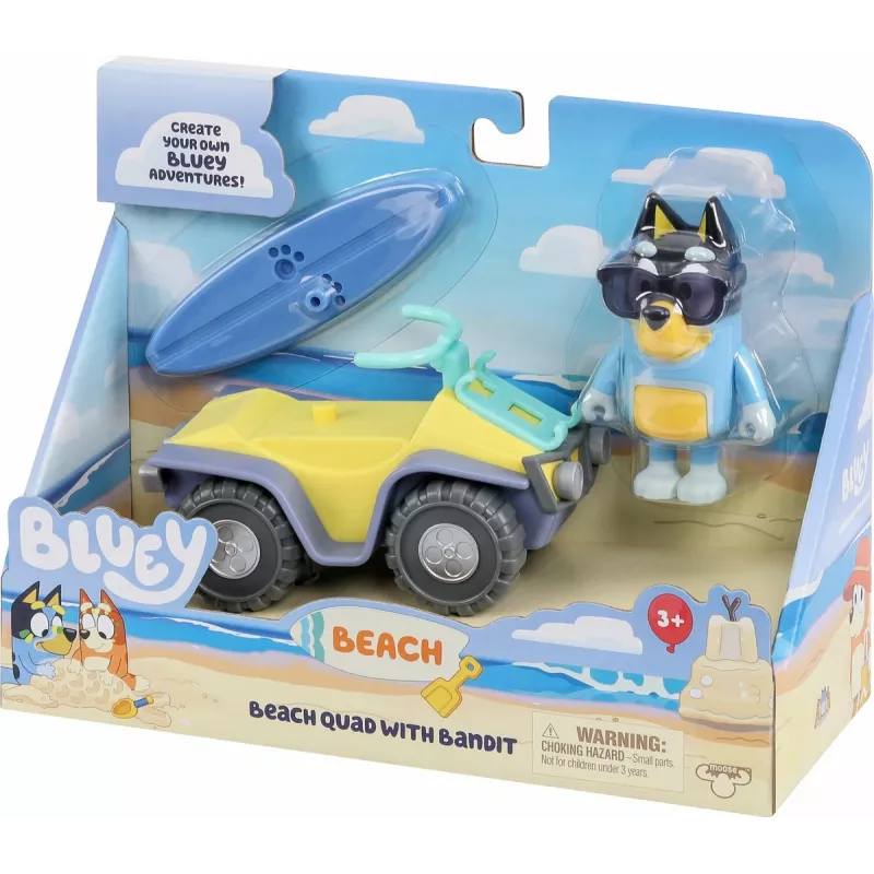 Moose Toys Bluey S9 figuuri & ajoneuvosetti rantakvad Bandit
