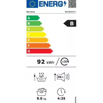 Siemens iQ700 WQ46B2D41 lämpöpumppukuivausrumpu vapaasti seisova edestä täytettävä 9 kg valkoinen