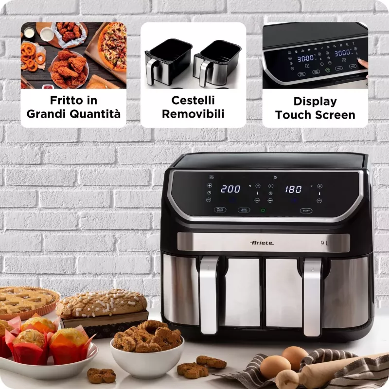 Kiertoilmakypsennin Ariete 4625/00 9 l 2100 W musta hopea