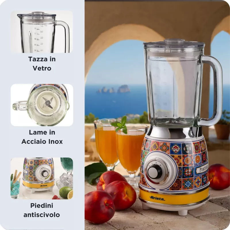 Ariete 583 Positano tehosekoitin 1,5 l lasikannulla, 4 ruostumatonta terää, 4 nopeutta + pulse, 1000 W