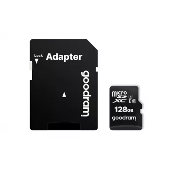 MicroSDXC flash-muisti GOODRAM 128GB UHS‑I Class 10 (luku 100 MB/s, kirjoitus 10 MB/s) SD-sovittimella