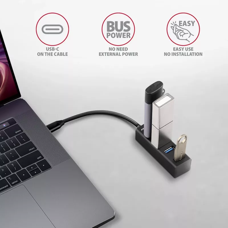 Pienoismalli metallinen USB-C 3.2 Gen 1 -keskitin AXAGON HUE-M1C