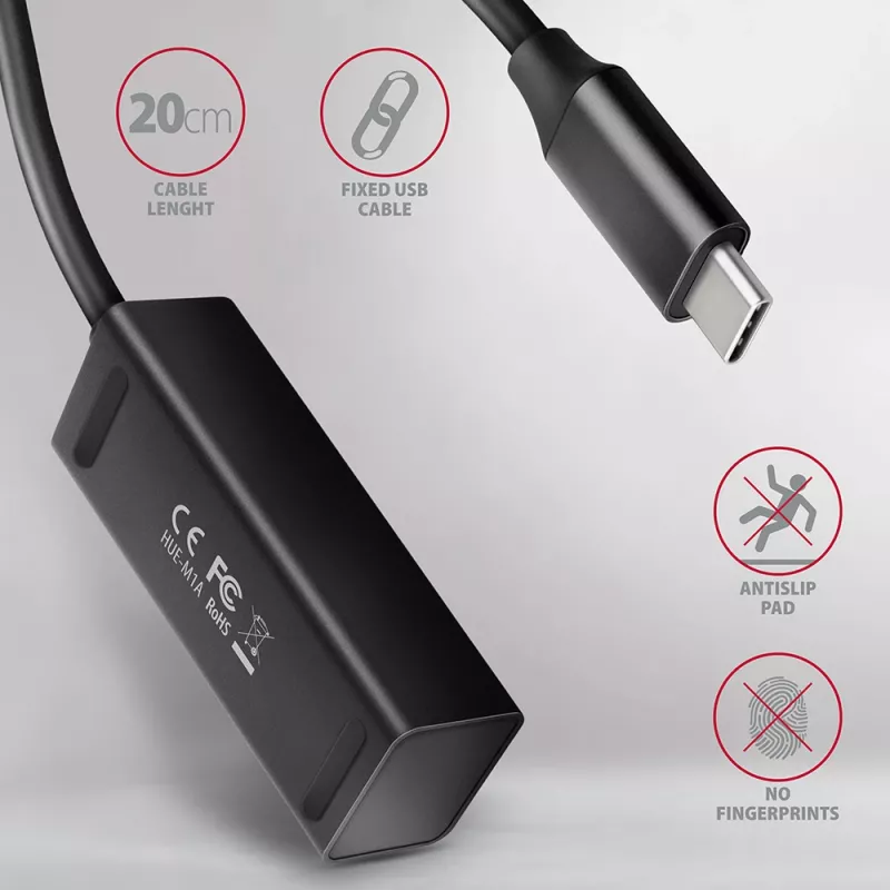 Pienoismalli metallinen USB-C 3.2 Gen 1 -keskitin AXAGON HUE-M1C