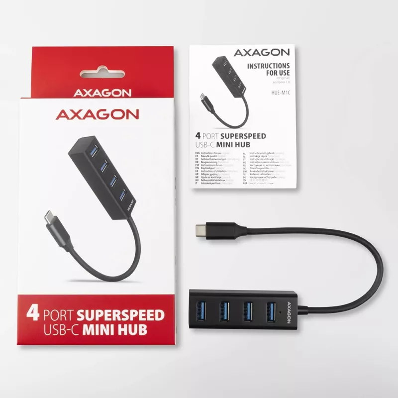 Pienoismalli metallinen USB-C 3.2 Gen 1 -keskitin AXAGON HUE-M1C