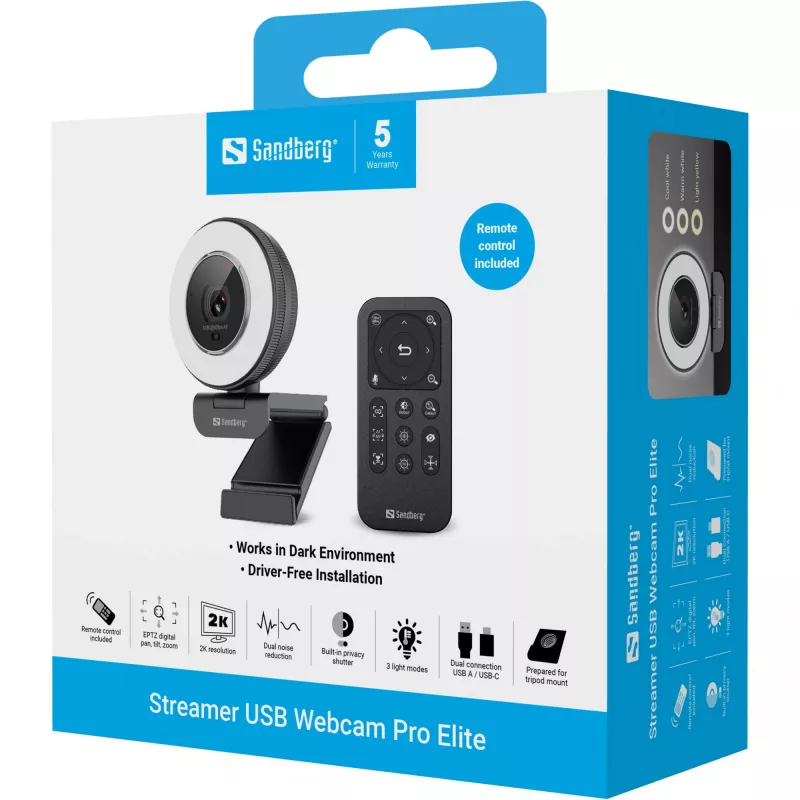 Sandberg Streamer USB -web-kamera Pro Elite 2560x1440 60fps musta
