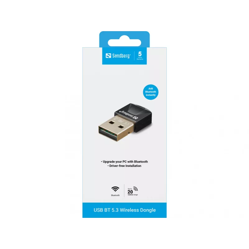 Sandberg USB BT 5.3 -langaton dongle, langaton, USB, Bluetooth, 3 Mbit/s, musta
