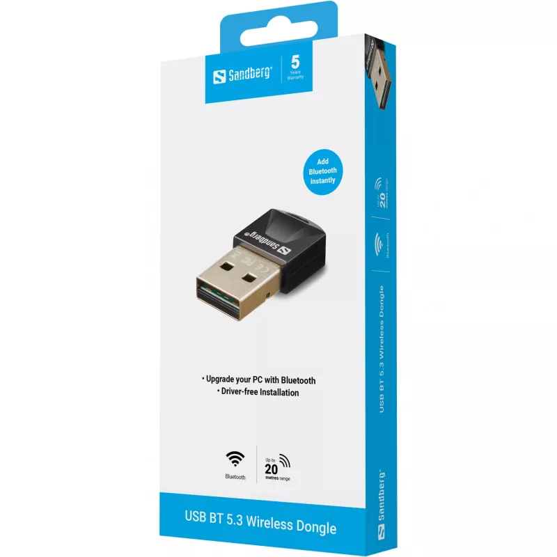 Sandberg USB BT 5.3 -langaton dongle, langaton, USB, Bluetooth, 3 Mbit/s, musta