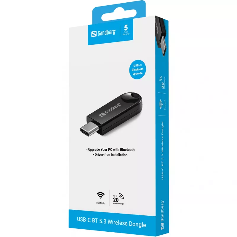 Langaton USB-C Bluetooth 5.3 -dongle SANDBERG 136-69 PC:ille ja kannettaville