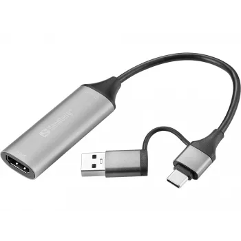 Sandberg HDMI Capture Link - USB-C/A, HDMI Type A (Standard), USB Type-A + USB Type-C, naaras, uros, suora, suora