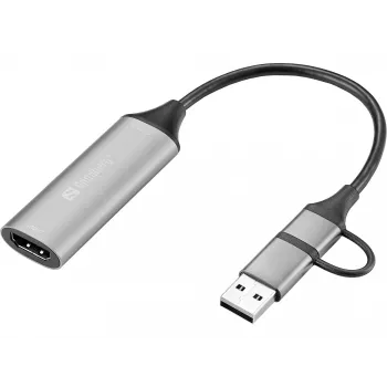Sandberg HDMI Capture Link - USB-C/A, HDMI Type A (Standard), USB Type-A + USB Type-C, naaras, uros, suora, suora