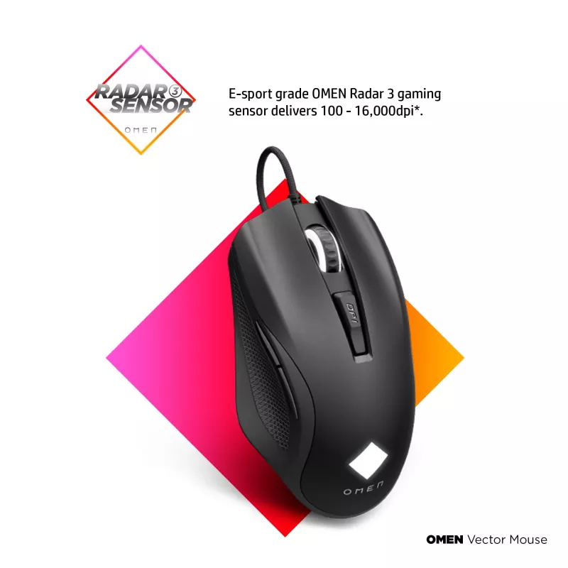 HP OMEN Vector hiiri, oikeakätinen, IR-LED, USB Type-A, 16000 DPI, 1 ms, musta