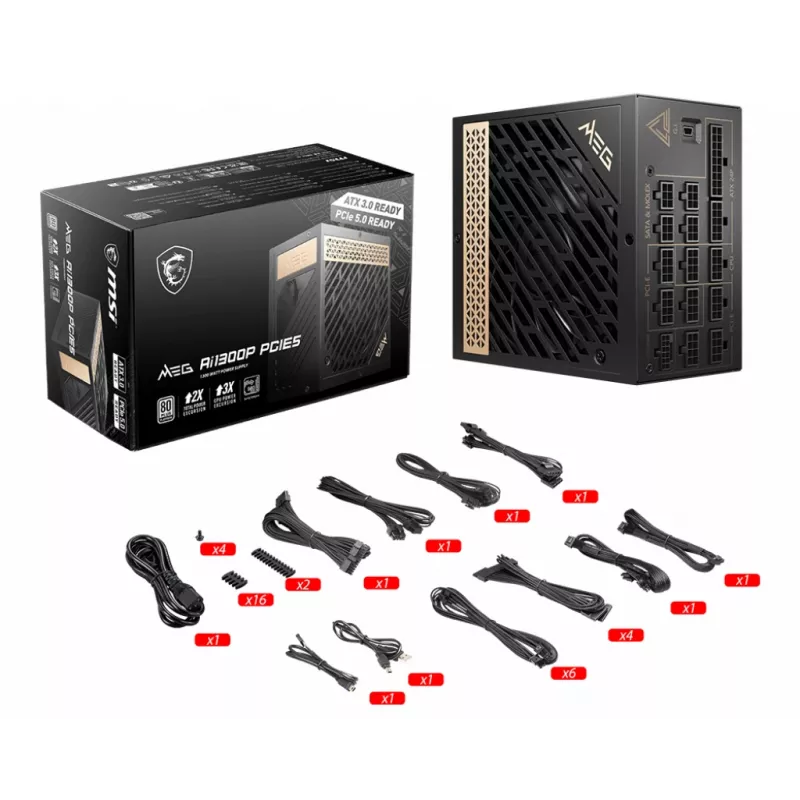 MSI MEG AI1300P PCIE5 virtalähde 1300 W 24-pin ATX ATX musta