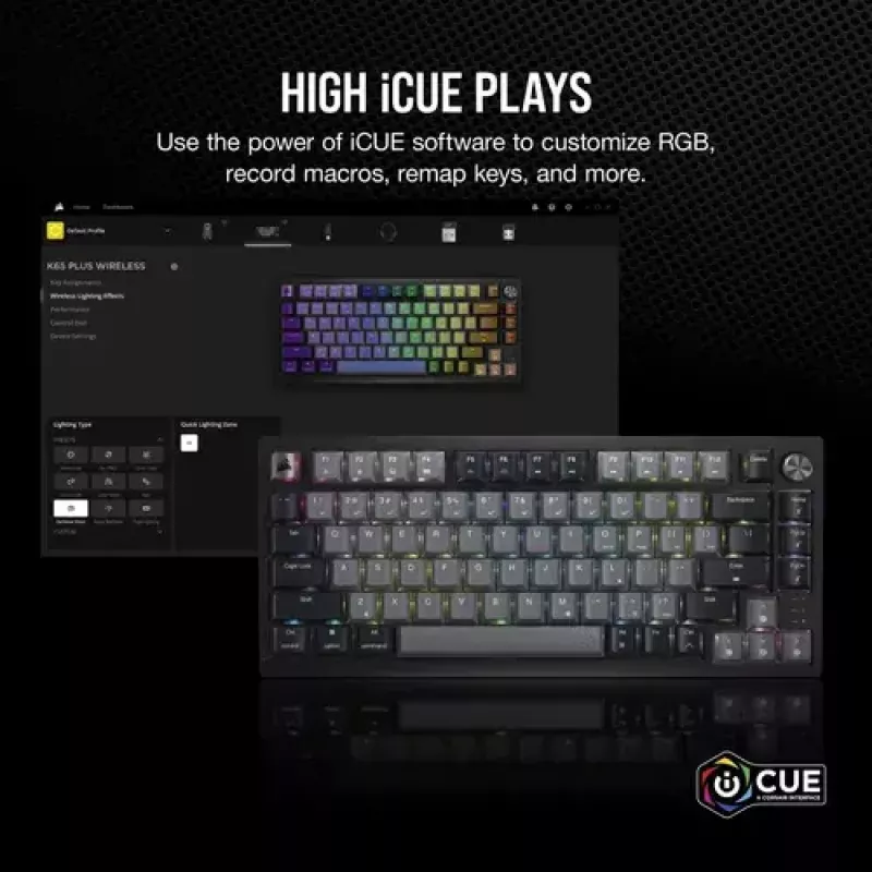 Mekaaninen pelinäppäimistö Corsair K65 PLUS WIRELESS RGB Wireless USB musta