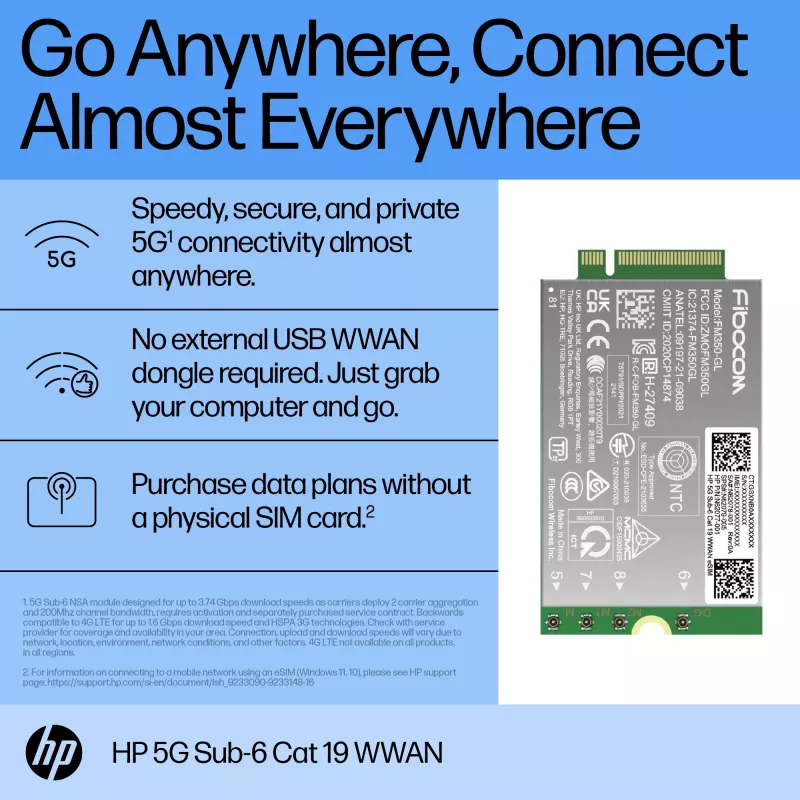 HP 5G Sub-6 Cat 19 WWAN -liitäntäkortit/sovittimet