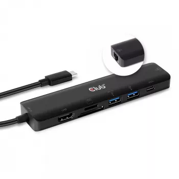 CLUB3D USB-C 7-in-1 -keskitin HDMI 4K60Hz SD TF -korttipaikka 2x USB Type-A USB Type-C PD RJ45 toimii Thunderbolt 3:n kanssa