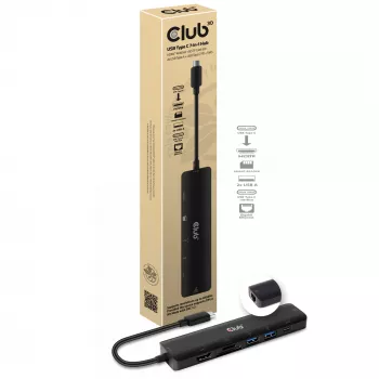 CLUB3D USB-C 7-in-1 -keskitin HDMI 4K60Hz SD TF -korttipaikka 2x USB Type-A USB Type-C PD RJ45 toimii Thunderbolt 3:n kanssa