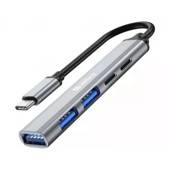Sandberg USB-C - 3xUSB-A+2xUSB-C SAVER USB 3.2 Gen 1 harmaa alumiini