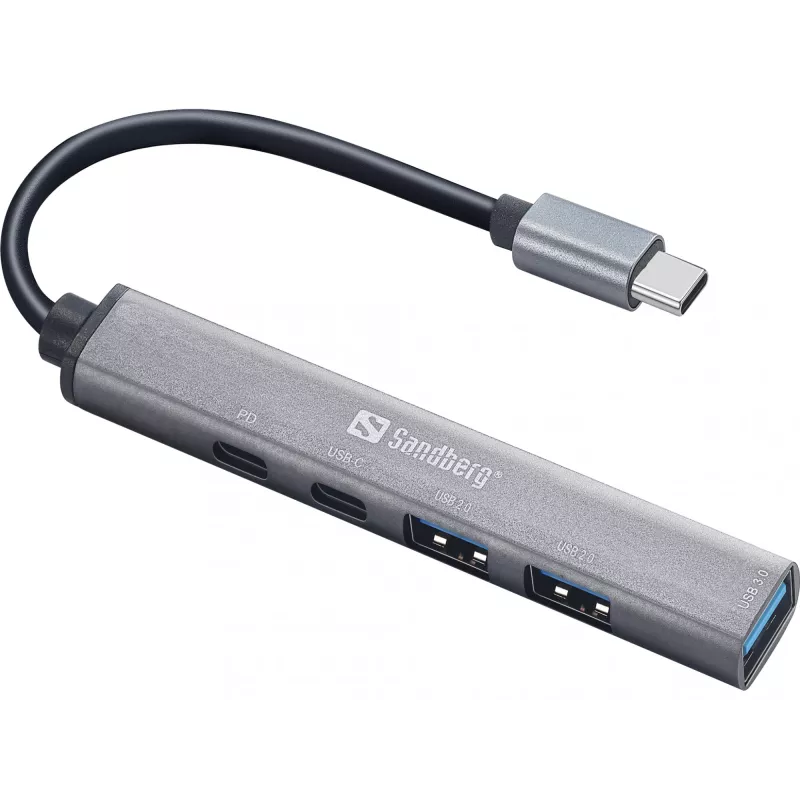 Sandberg USB-C - 3xUSB-A+2xUSB-C SAVER USB 3.2 Gen 1 harmaa alumiini