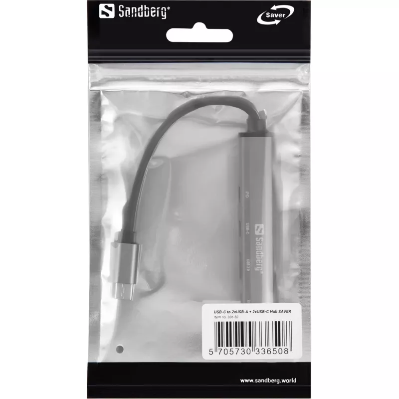 Sandberg USB-C - 3xUSB-A+2xUSB-C SAVER USB 3.2 Gen 1 harmaa alumiini