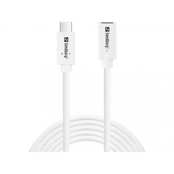 Sandberg 136-55 USB-C-jatkokaapeli, uros–naaras, 100 W, 10 Gbps, 2 m, valkoinen